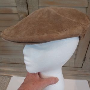 Vintage L.L bean Newsboy Hat Sz Lrg Tan Leather Suede Hand Tailored